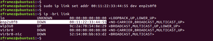 command to change mac addresses in linux