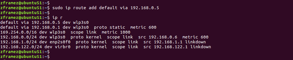 command to add default route in linux